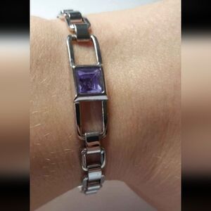 Silvertone and Purple Crystal Bracelet